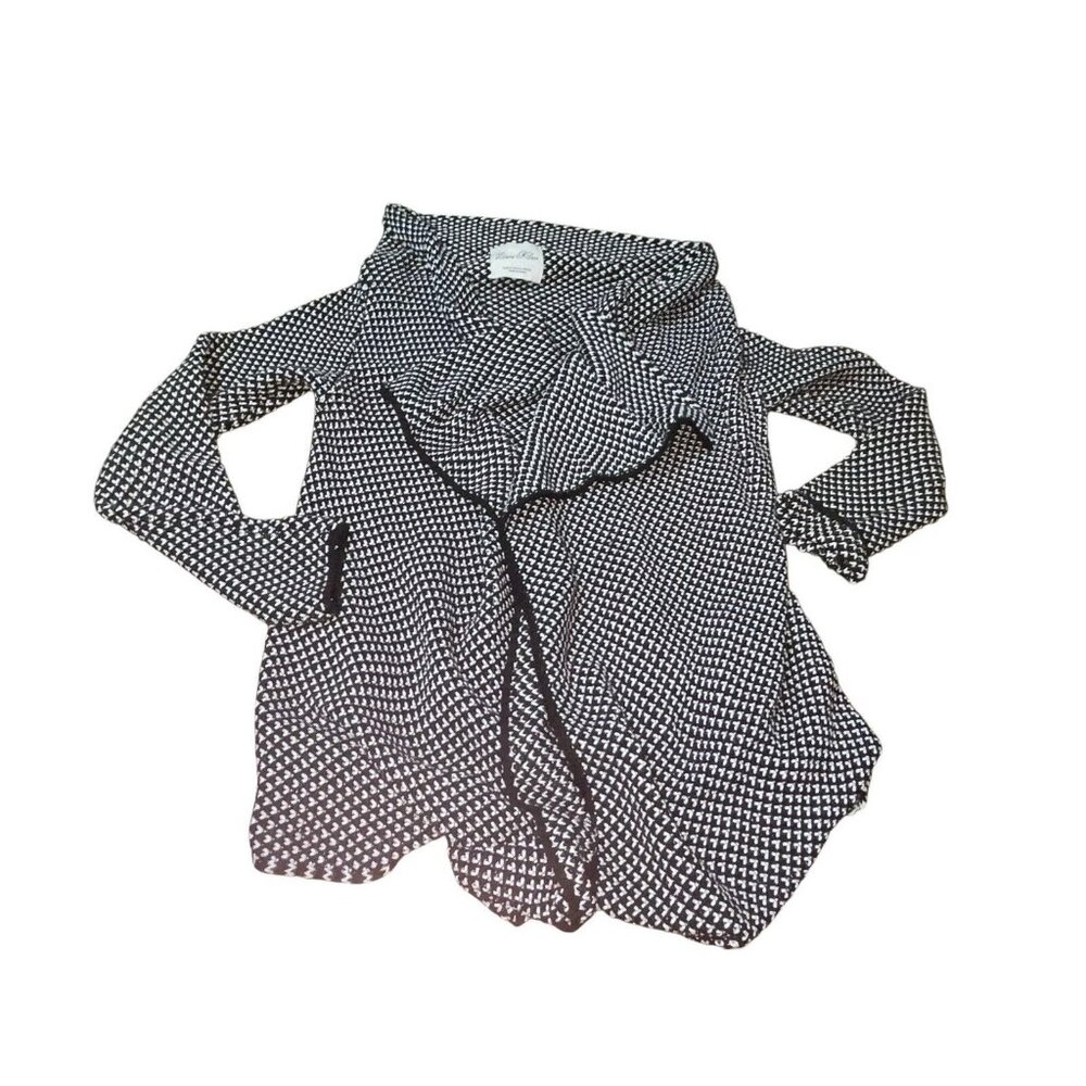 ZARA KNIT Women's Medium Open Front Cardigan Sweater Black White Waterfall Hem